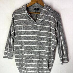 Market & Spruce Gray Striped Hooded Pullover Tunic Length